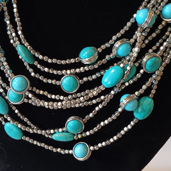 Chico's Multi-strand Necklaces Silver & Turquoise Stone - Picture 2 of 6
